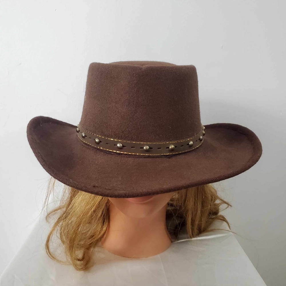Vintage Cowboy Hat  Brim Brown UltraSuede Belted Trim S